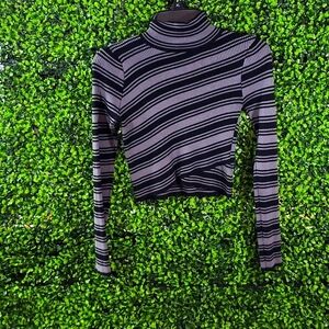 Elegant Black and Gray Turtleneck with Unique Design - Size Medium